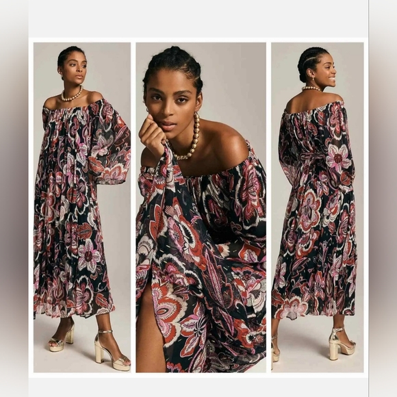 ANTHROPOLOGIE SAM & LAVI OFF THE SHOULDER BIRDS OF PARADISE CARDINALS DRESS XS - Picture 14 of 15